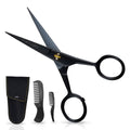 ONTAKI Professional German Steel Beard & Mustache Scissors (5") Black