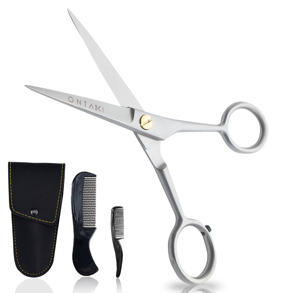 ONTAKI Professional German Steel Beard & Mustache Scissors (5") – Silver