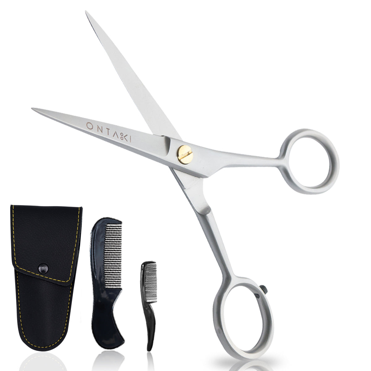 ONTAKI Professional German Steel Beard & Mustache Scissors (5") – Silver
