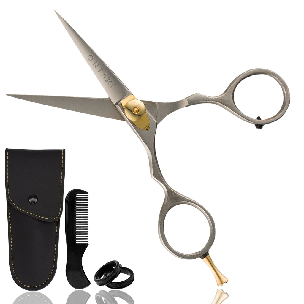 ONTAKI Premium Japanese Steel Beard & Mustache Scissors (5.5") Silver