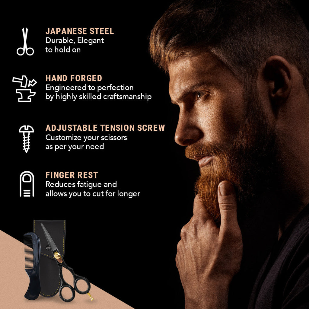 ONTAKI Premium Japanese Steel Beard & Mustache Scissors (5.5") Black