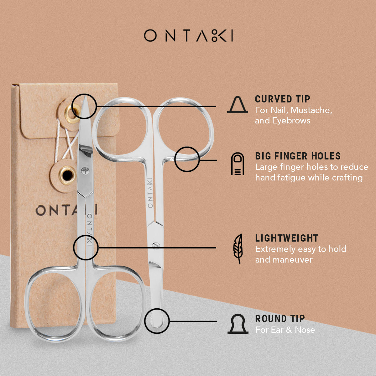 ONTAKI Facial Hair Grooming Scissors (2 Pack)
