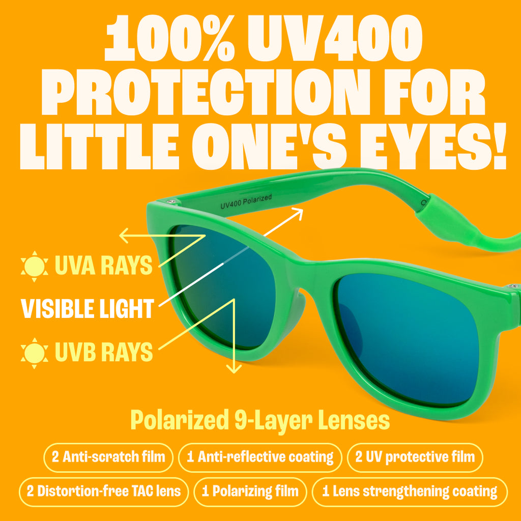 BABY SUNNIES Polarized Baby Sunglasses - Hulk Green, 0-24 Months - UV400 Protection & Infant Essentials - Shatter Resistant & Toddler Sunglasses - Adjustable Strap & Baby Beach Essentials