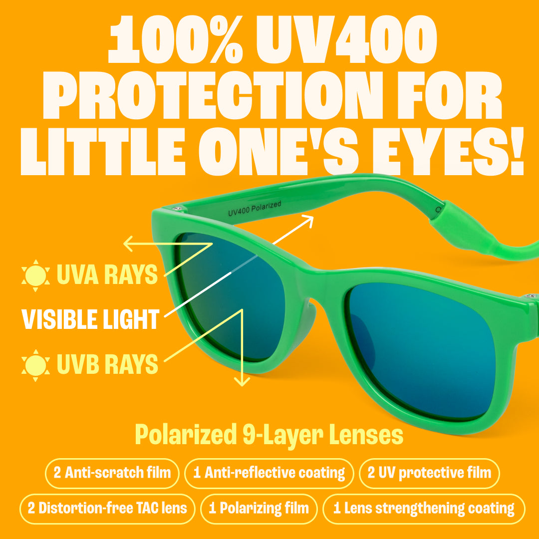 BABY SUNNIES Polarized Baby Sunglasses - Hulk Green, 0-24 Months - UV400 Protection & Infant Essentials - Shatter Resistant & Toddler Sunglasses - Adjustable Strap & Baby Beach Essentials