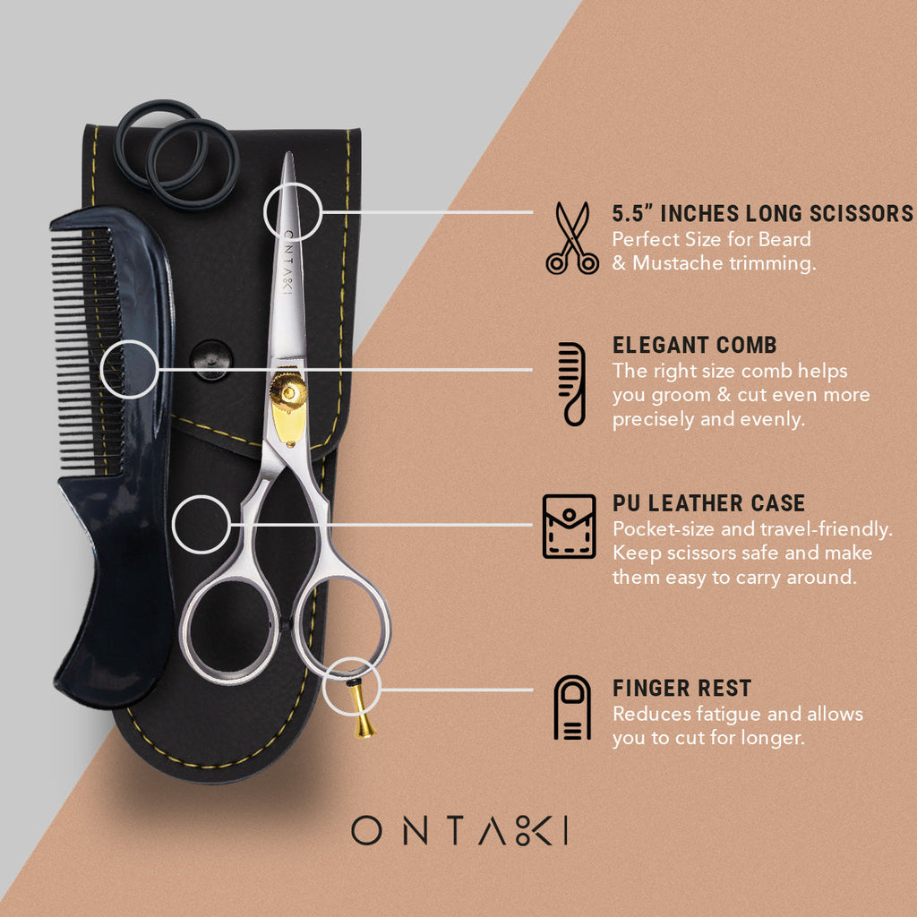 ONTAKI Premium Japanese Steel Beard & Mustache Scissors (5.5") Midnight Blue