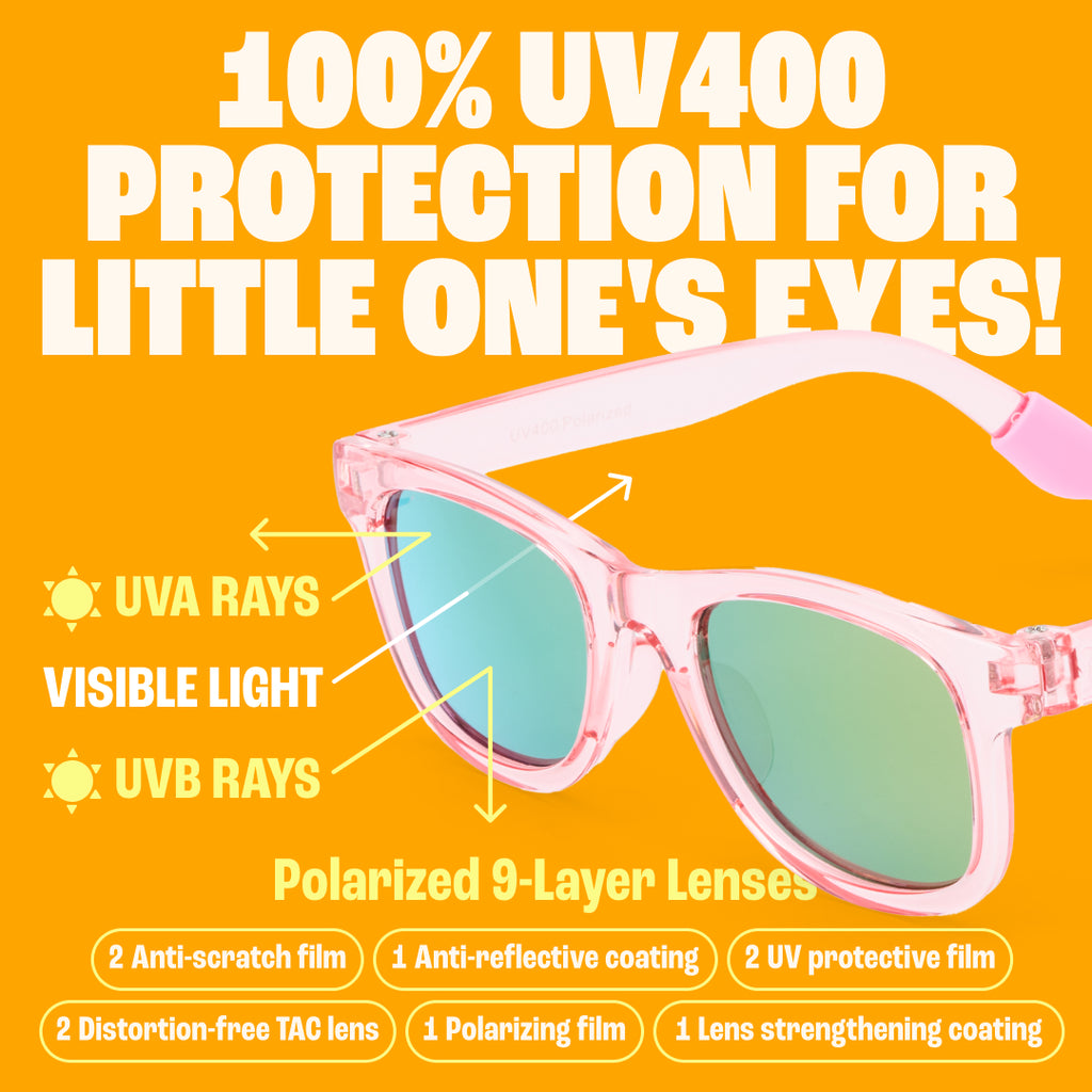 BABY SUNNIES Polarized Baby Sunglasses - Transparent Pink, 0-24 Months - UV400 Polarized Toddler Sunglasses - Adjustable Strap Infant Essentials - Unbreakable Flexible Baby Beach Essentials