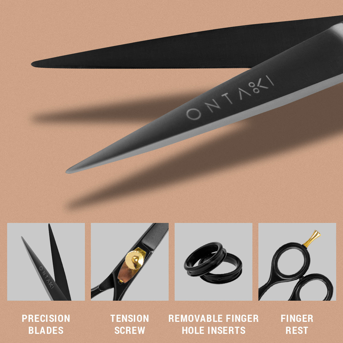 ONTAKI Premium Japanese Steel Beard & Mustache Scissors (5.5") Black