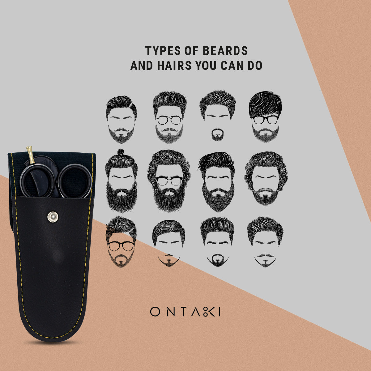 ONTAKI Premium Japanese Steel Beard & Mustache Scissors (5.5") Black