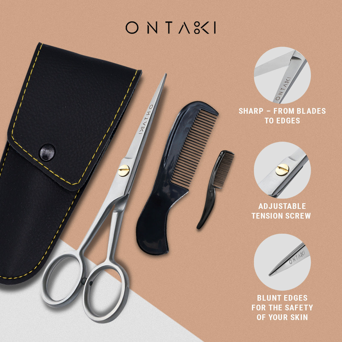 ONTAKI Professional German Steel Beard & Mustache Scissors (5") – Silver
