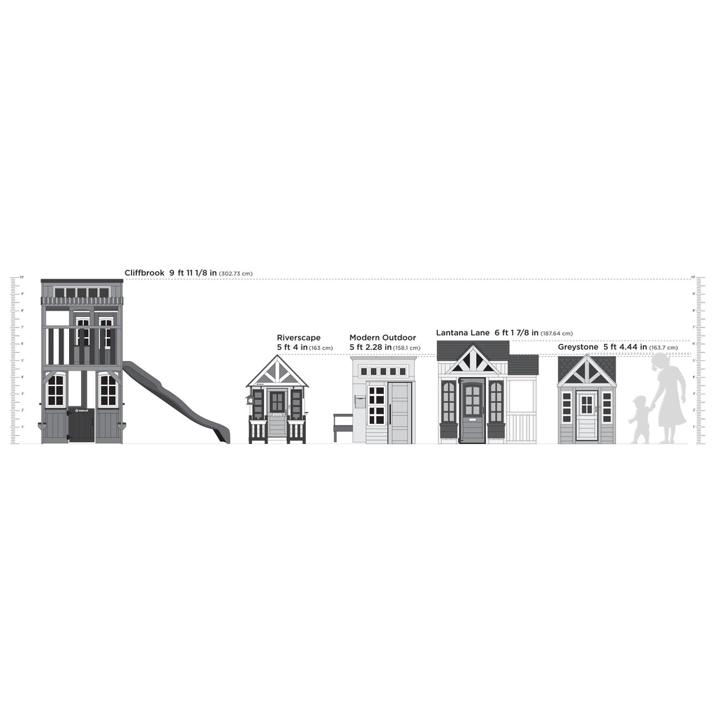 KidKraft Modern houten kinder speelhuis voor buiten - 158 cm hoog - met kinderkeuken, brievenbus en grill set – houten speeltuinhuis