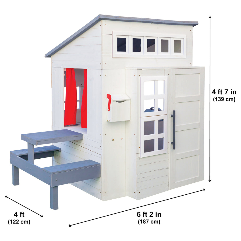 KidKraft Modern houten kinder speelhuis voor buiten - 158 cm hoog - met kinderkeuken, brievenbus en grill set – houten speeltuinhuis