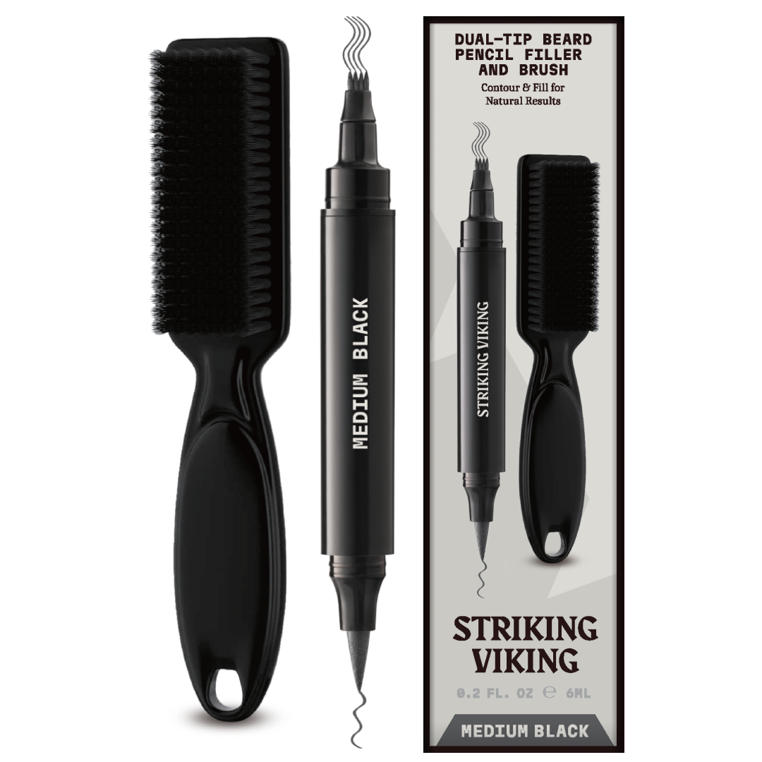 Beard Filler Pen and Brush - Dual Tip Pencil - Medium Black Color