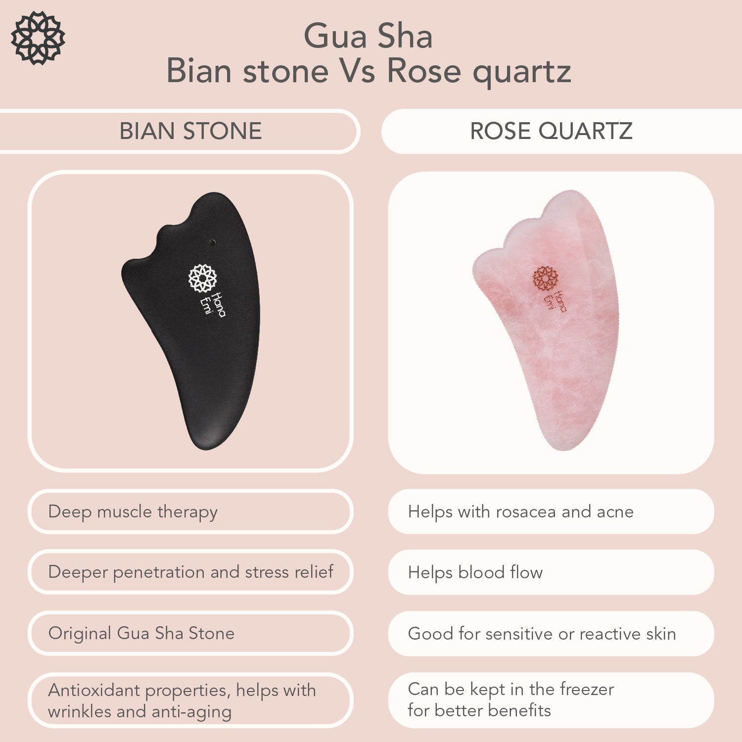 HaNaEmi Gua Sha Bian Stone Face Massage Tool Set - 4 pcs (US & EU)