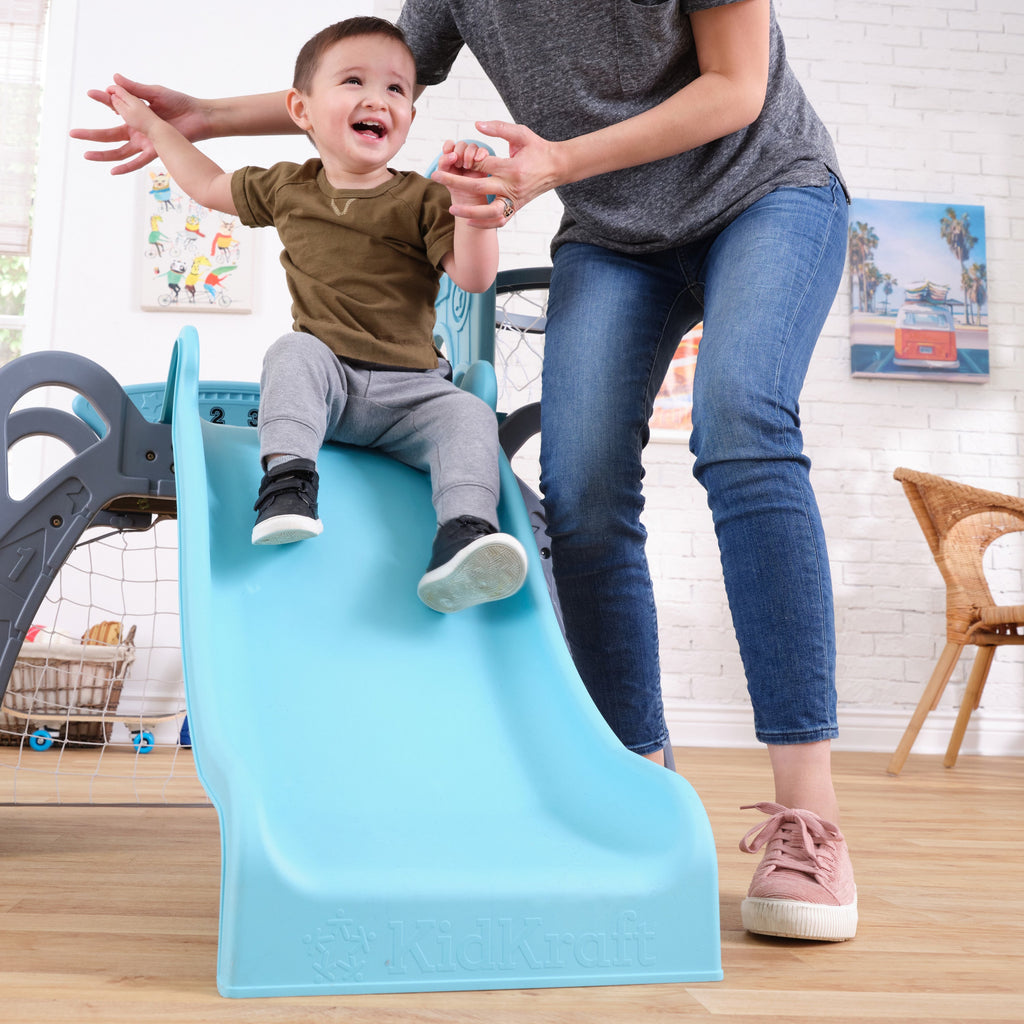 KidKraft 5 in 1 Toddler Sports Climber, Outdoor and Indoor Kids Climbing Playset with Slide, Ladder, Basketball Hoop, Soccer Goal and Baseball Target, Comes with 3 Balls, Ages 18 Months to 3 Years