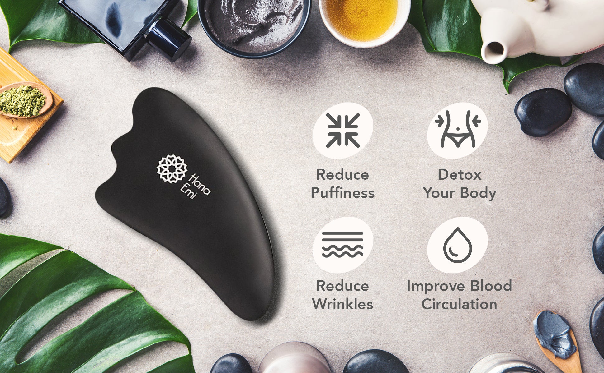 HaNaEmi Gua Sha Bian Stone Face Massage Tool Set - 4 pcs (US & EU)