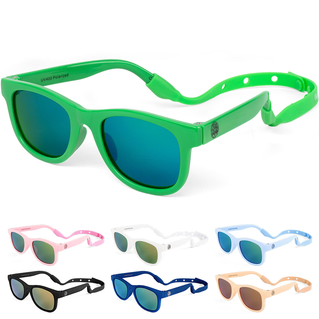 BABY SUNNIES Polarized Baby Sunglasses - Hulk Green, 0-24 Months - UV400 Protection & Infant Essentials - Shatter Resistant & Toddler Sunglasses - Adjustable Strap & Baby Beach Essentials
