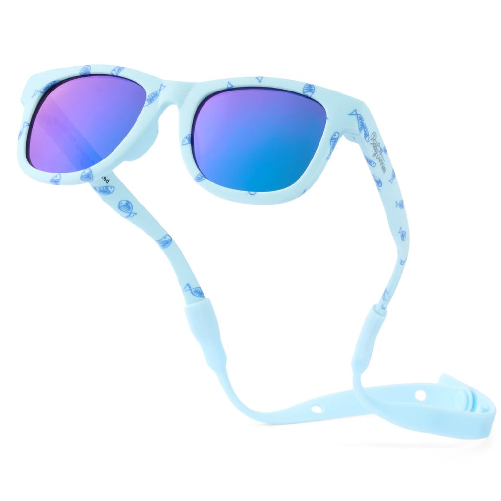 BABY SUNNIES Polarized Baby Sunglasses with Strap - Unbreakable Flexible Infant Sunglasses for Toddlers & Newborns 0-24 Months - Sky Blue - Baby Beach Essentials - Infant Travel Essentials