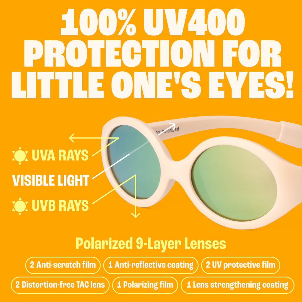BABY SUNNIES Polarized Baby Sunglasses - Oval Peach - UV400 Lens For Baby Eye Protection - Sunglasses for Toddler with Case - Secure Fit with Strap