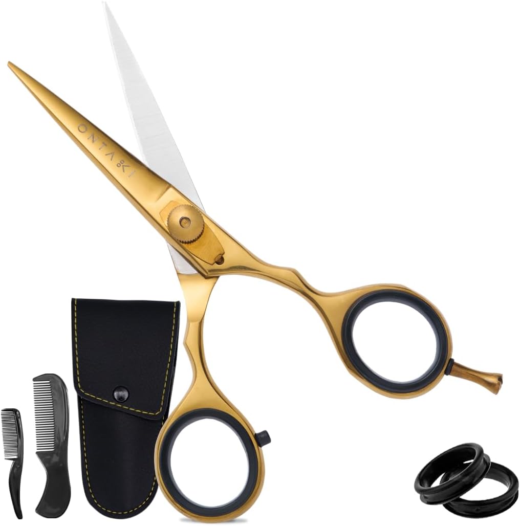 ONTAKI Premium Japanese Steel Beard & Mustache Scissors (5.5") Gold