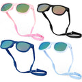 BABY SUNNIES Polarized Baby Sunglasses with Strap - 4 Pairs - Sky Blue, Navy Blue, Black & Pink - Unbreakable Flexible Infant Sunglasses - Toddlers Newborns 0-24 Months - Baby Travel Essential