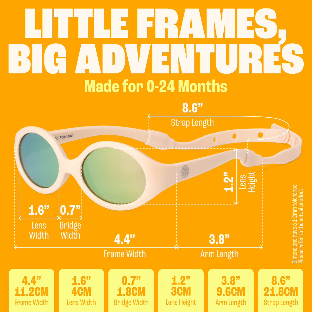 BABY SUNNIES Polarized Baby Sunglasses - Oval Peach - UV400 Lens For Baby Eye Protection - Sunglasses for Toddler with Case - Secure Fit with Strap