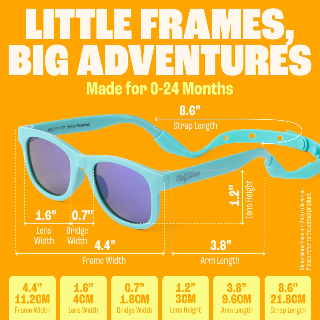 BABY SUNNIES Polarized Baby Sunglasses with Strap - Unbreakable Flexible Infant Sunglasses for Toddlers & Newborns 0-24 Months - Sky Blue - Baby Beach Essentials - Infant Travel Essentials