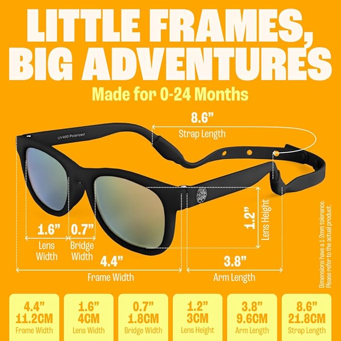 Babysunnies Black Polarized Baby Sunglasses with Strap (0–24 Months) – Flexible UV400 Infant Sunglasses