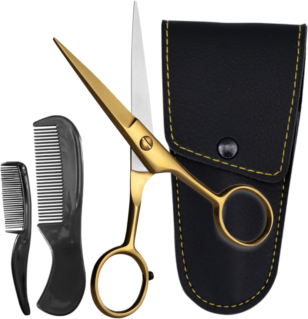 ONTAKI Professional German Steel Beard & Mustache Scissors (5") – Silver