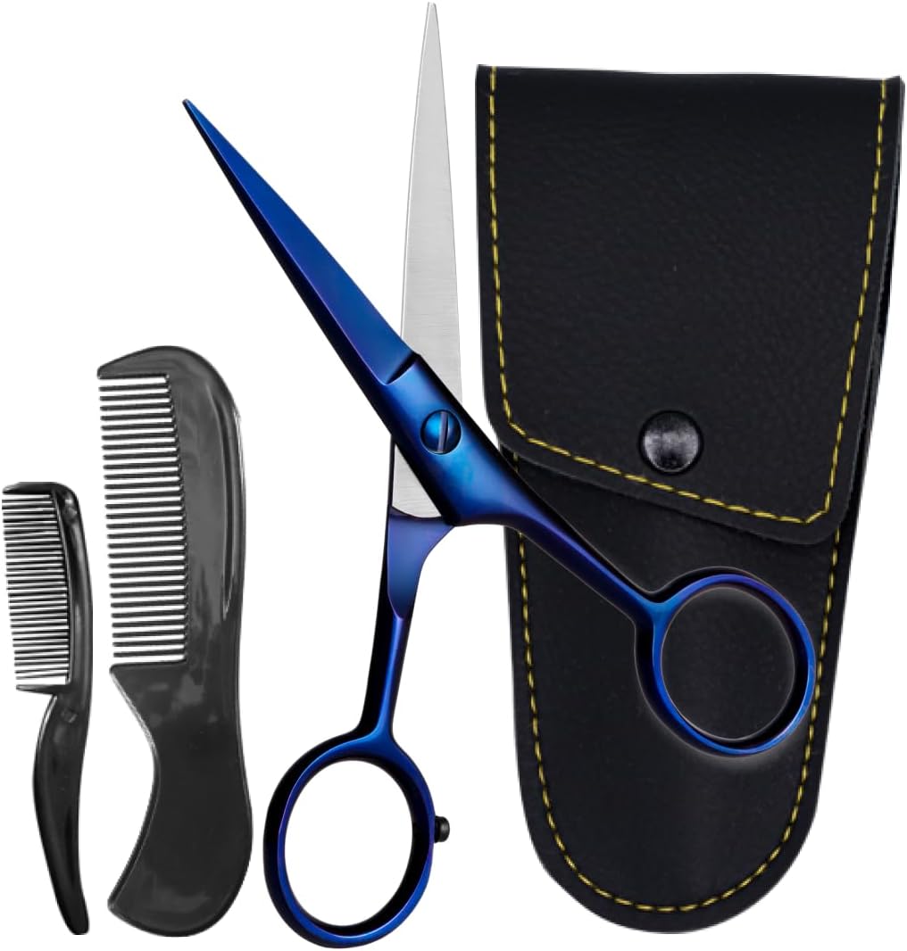 ONTAKI Professional German Steel Beard & Mustache Scissors (5") Midnight Blue