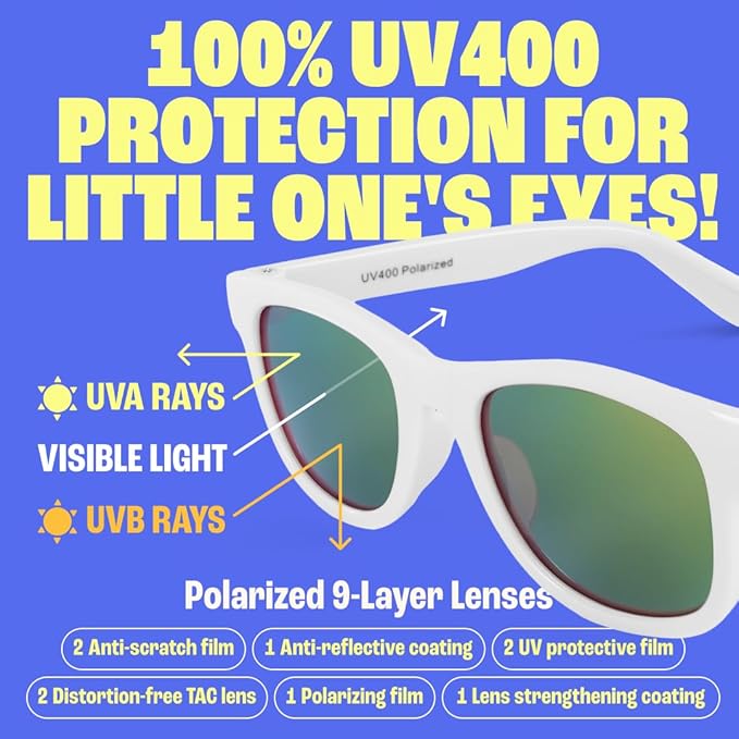 Babysunnies vita polariserade barnsolglasögon (3–8 år) – flexibla UV400 solglasögon för barn