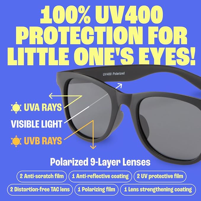 Babysunnies Black Flexible Polarized Kids Sunglasses 3-8 Years