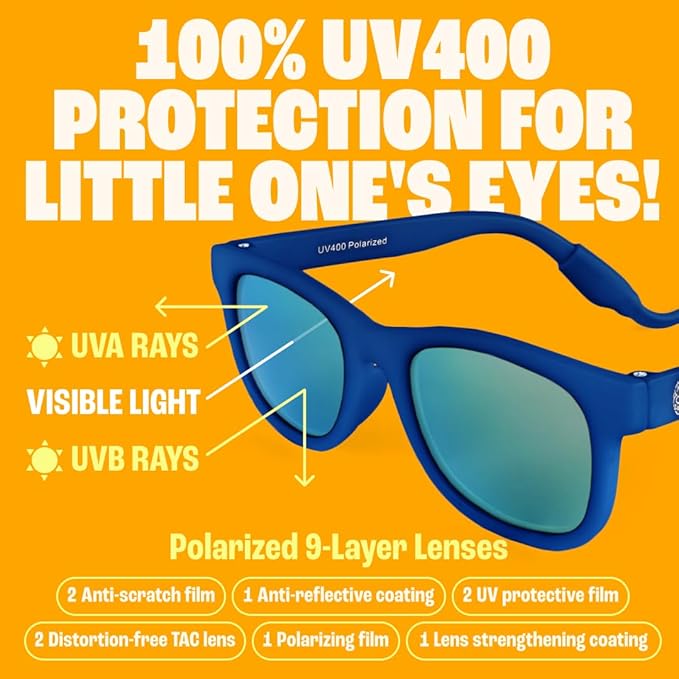 Babysunnies Navy Blue Polarized Baby Sunglasses with Strap (0–24 Months) – Flexible UV400 Infant Sunglasses