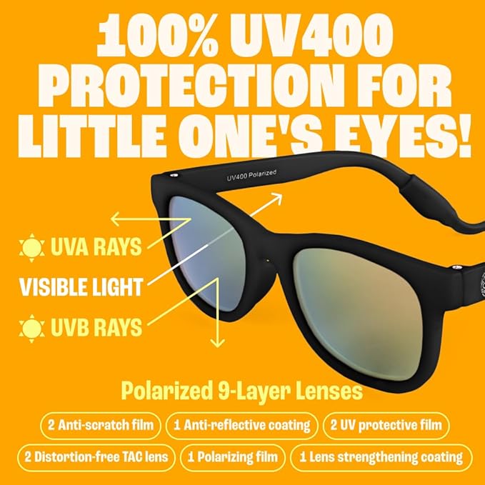 Babysunnies Black Polarized Baby Sunglasses with Strap (0–24 Months) – Flexible UV400 Infant Sunglasses