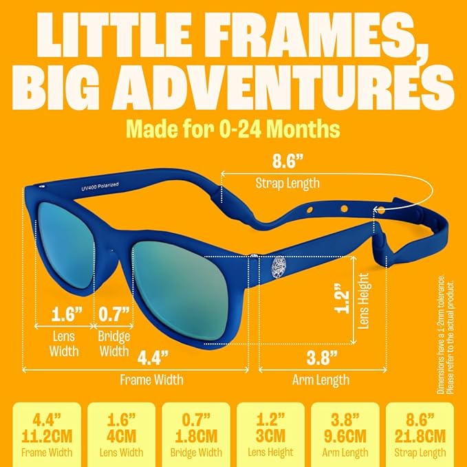 Babysunnies Navy Blue Polarized Baby Sunglasses with Strap (0–24 Months) – Flexible UV400 Infant Sunglasses