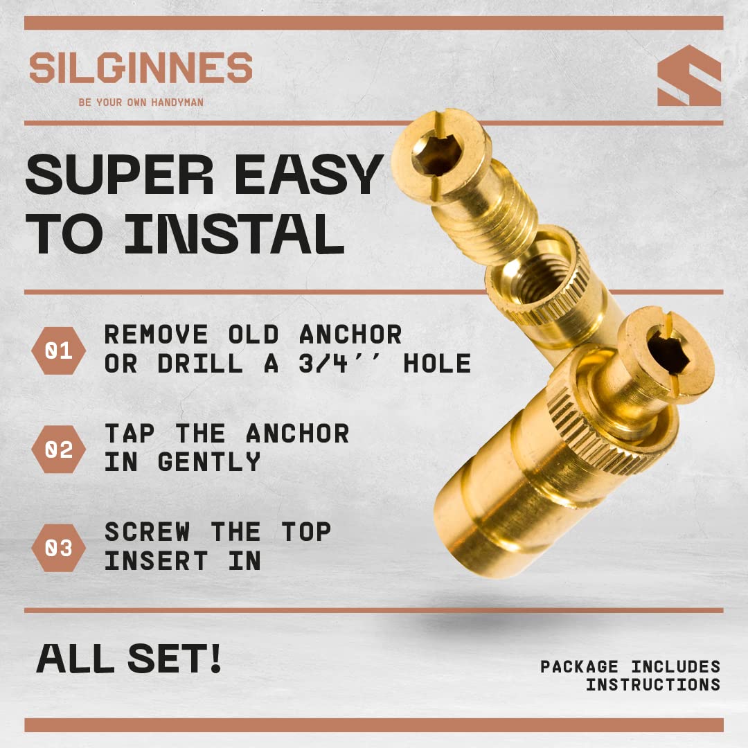 Silginnes Pool Cover Anchors 20 Pack Brass Anchors for 3/4 Inch Concrete and Paver Decks
