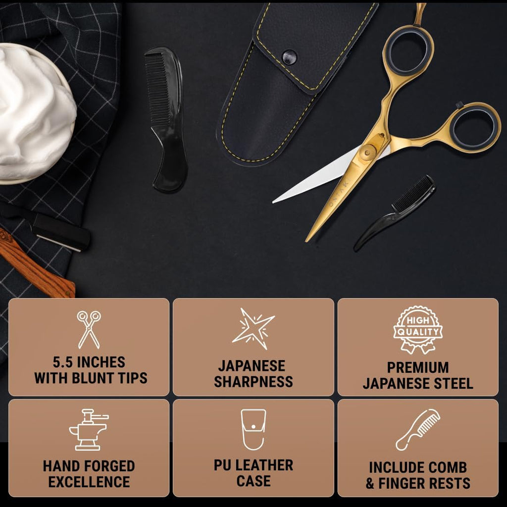 ONTAKI Premium Japanese Steel Beard & Mustache Scissors (5.5") Silver