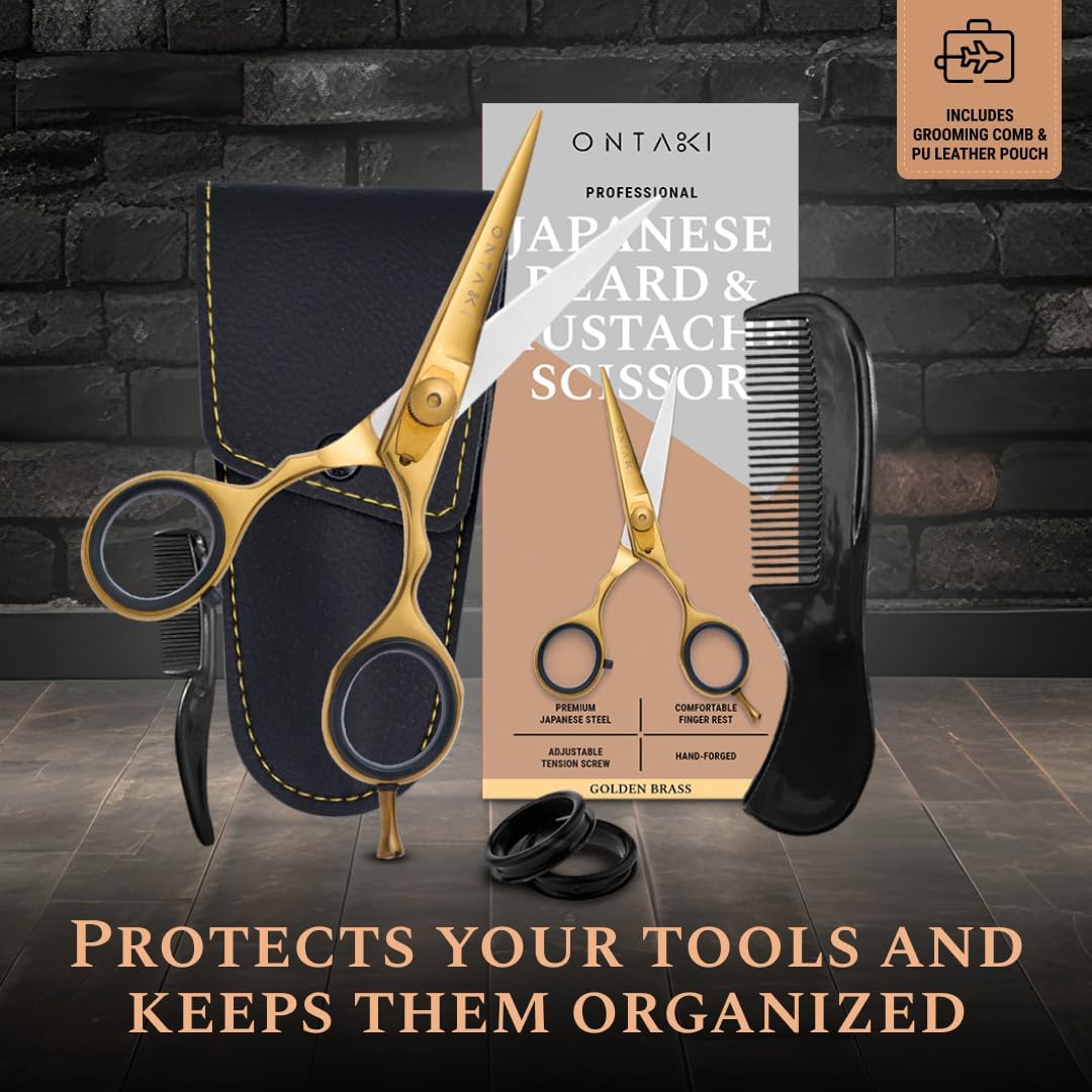 ONTAKI Premium Japanese Steel Beard & Mustache Scissors (5.5") Gold