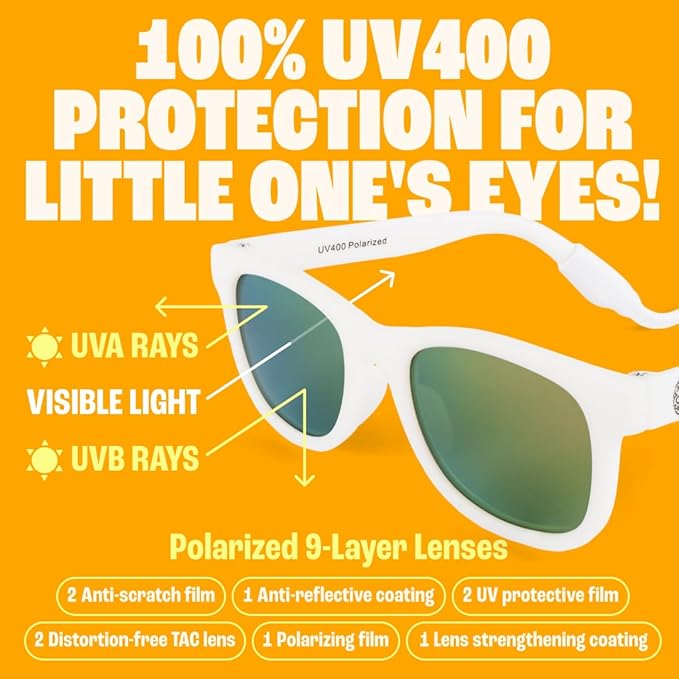 Babysunnies White Polarized Baby Sunglasses with Strap 0-24 Months