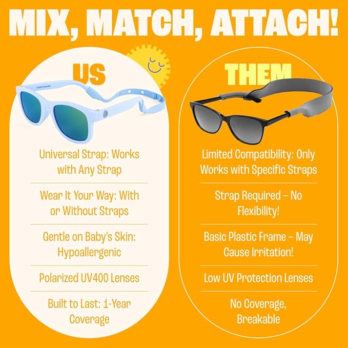 Babysunnies Sky Blue Polarized Baby Sunglasses with Strap (0–24 Months) – Flexible UV400 Infant Sunglasses