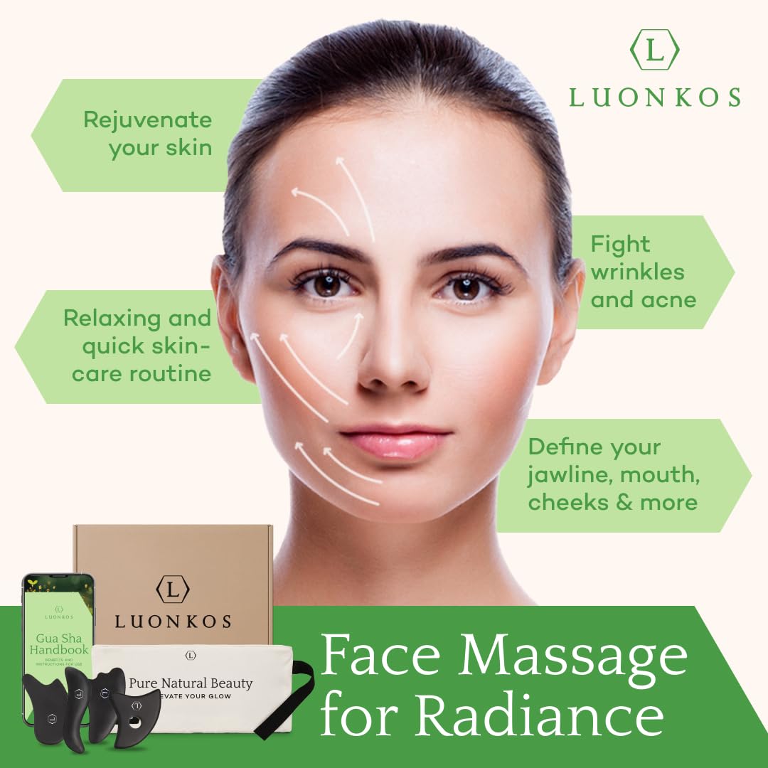 Luonkos Gua Sha Bian Stone Face Massage Tool Set - 4 pcs