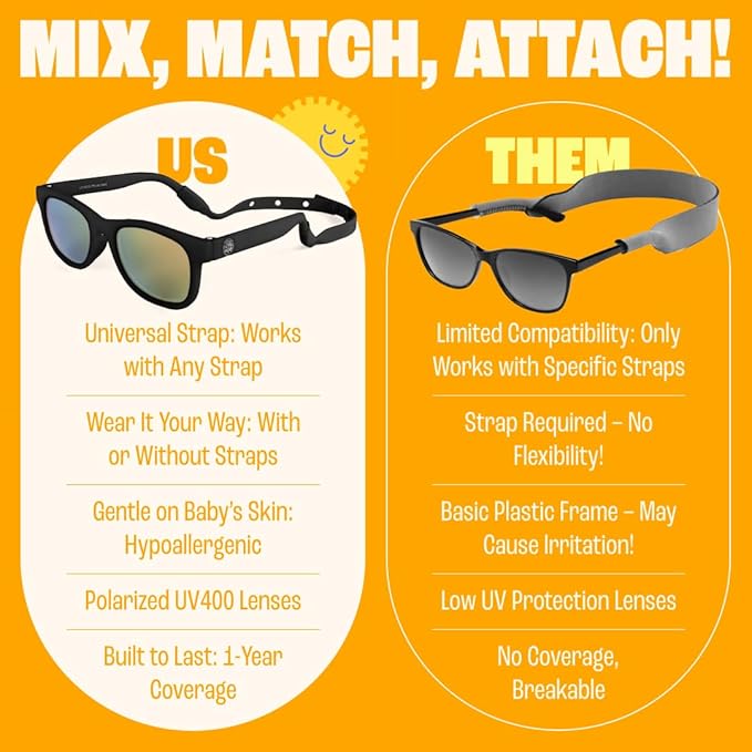 Babysunnies Black Polarized Baby Sunglasses with Strap (0–24 Months) – Flexible UV400 Infant Sunglasses