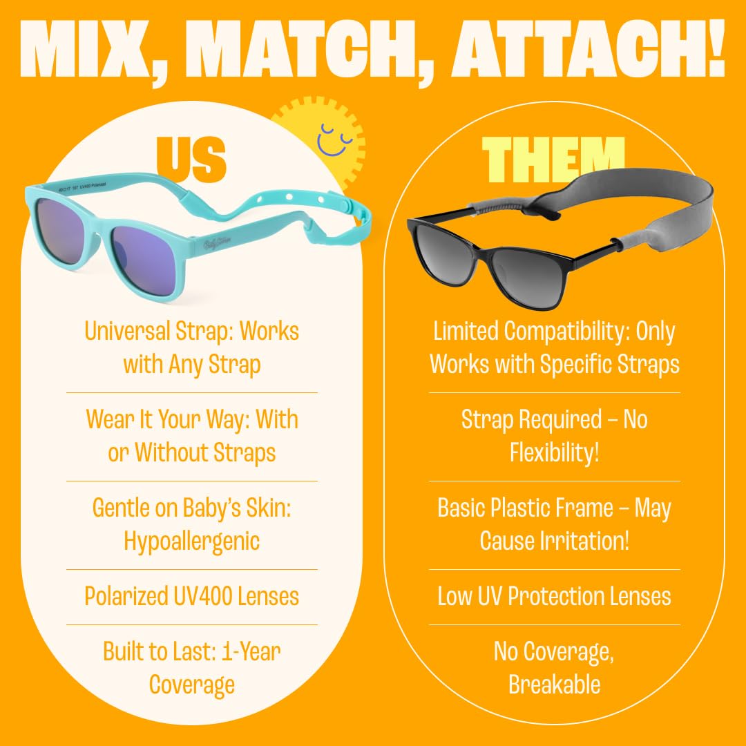 BABY SUNNIES Polarized Baby Sunglasses with Strap - Unbreakable Flexible Infant Sunglasses for Toddlers & Newborns 0-24 Months - Sky Blue - Baby Beach Essentials - Infant Travel Essentials