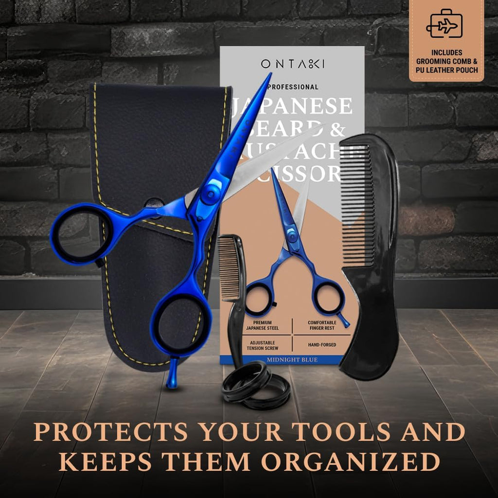 ONTAKI Premium Japanese Steel Beard & Mustache Scissors (5.5") Midnight Blue