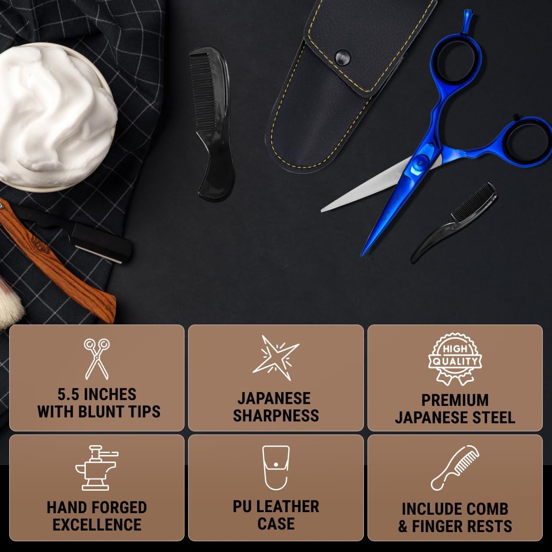 ONTAKI Premium Japanese Steel Beard & Mustache Scissors (5.5") Midnight Blue