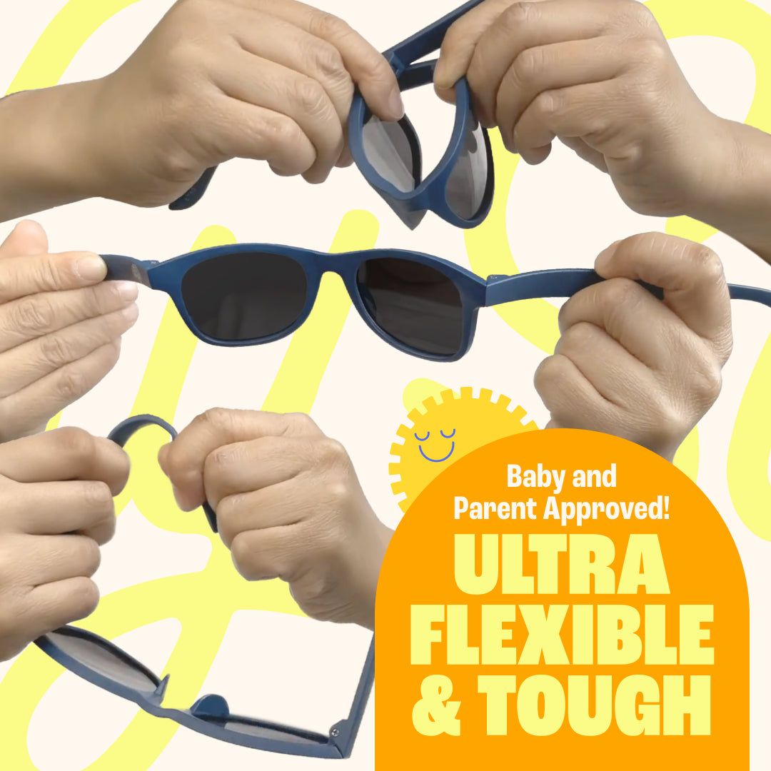 BABY SUNNIES Polarized Baby Sunglasses with Strap - 4 Pairs - Sky Blue, Navy Blue, Black & Pink - Unbreakable Flexible Infant Sunglasses - Toddlers Newborns 0-24 Months - Baby Travel Essential