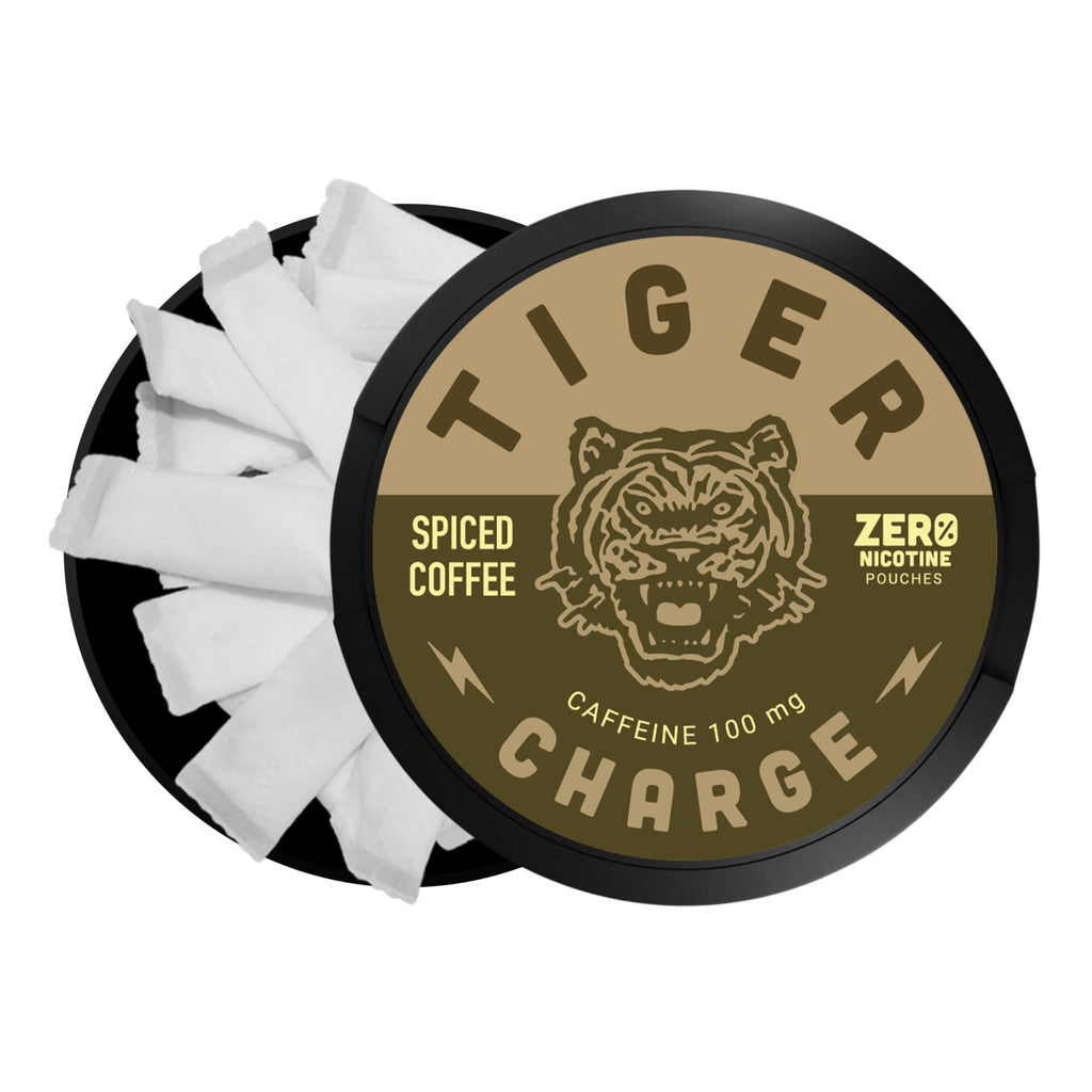 Tiger Charge Spiced Coffee Caffeine Pouches, 100mg Caffeine per Pouch, Sugar-Free Oral Energy Supplement, Portable Coffee-Flavored Energy Boost, 5-Pack
