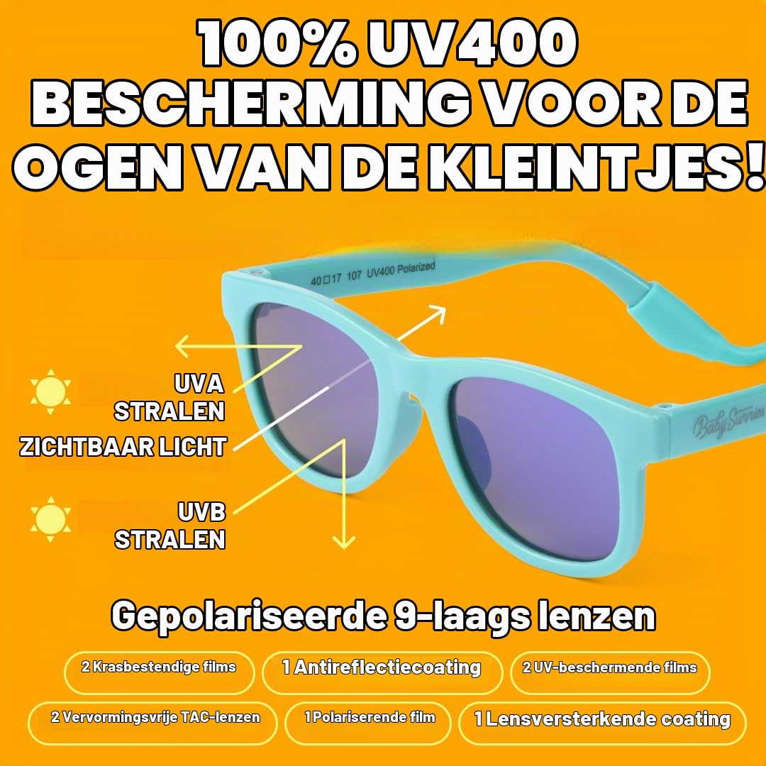BABY SUNNIES Polarized Baby Sunglasses with Strap - Unbreakable Flexible Infant Sunglasses for Toddlers & Newborns 0-24 Months - Sky Blue - Baby Beach Essentials - Infant Travel Essentials