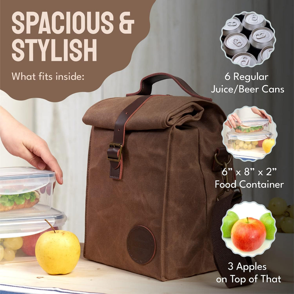 Sac déjeuner isotherme en toile cirée ASEBBO – 10L (2,6 Gal) Sac thermique avec sangle réglable de 150 cm, sac repas réutilisable robuste pour hommes et femmes, résistant à l'eau, isolation 4+ heures