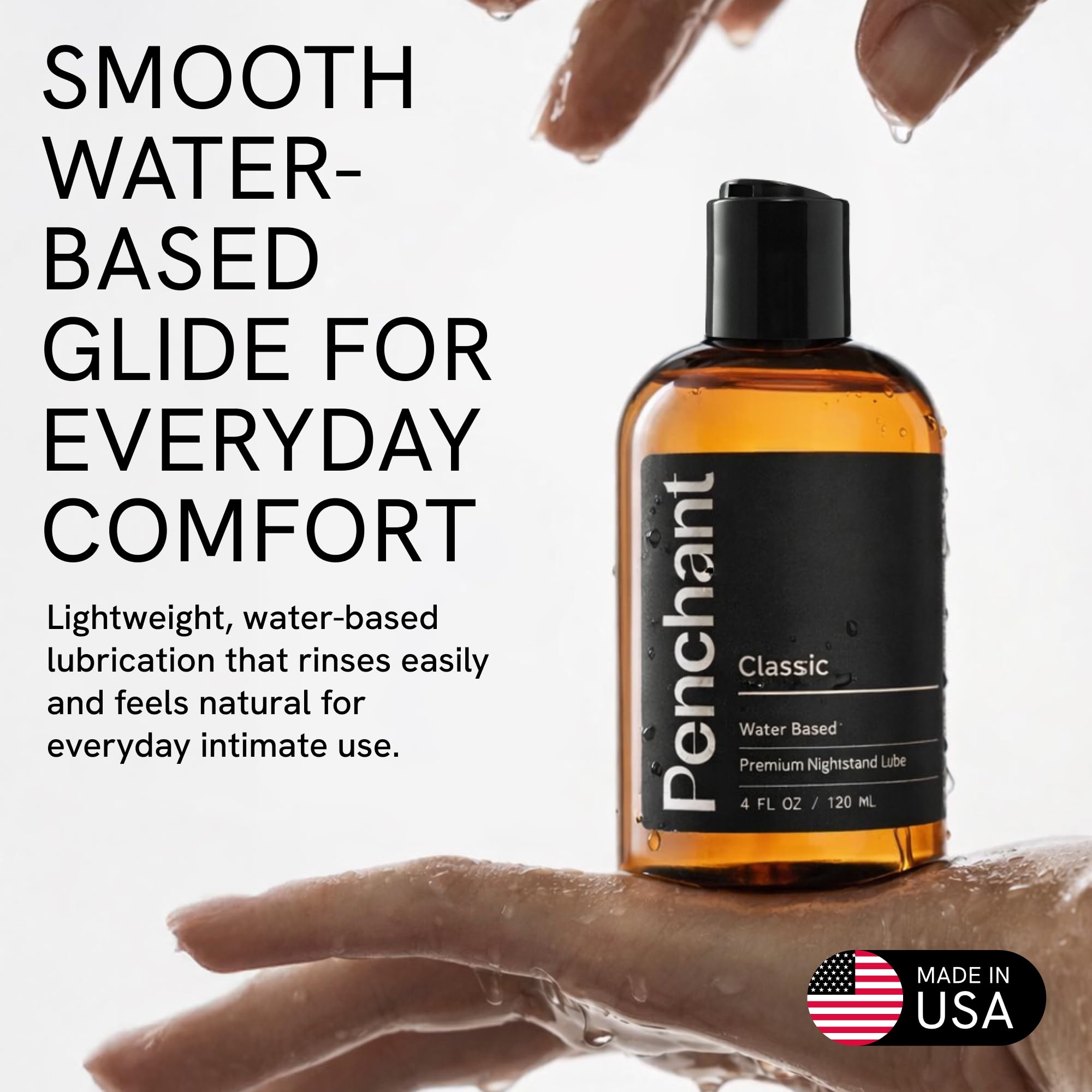 Penchant Classic Water-Based Personal Lubricant for Women and Men - Smooth Clean-Rinsing Personal Lube for Everyday Use - Unscented, Condom Compatible Lube for Sex - Made in USA (8 fl oz)