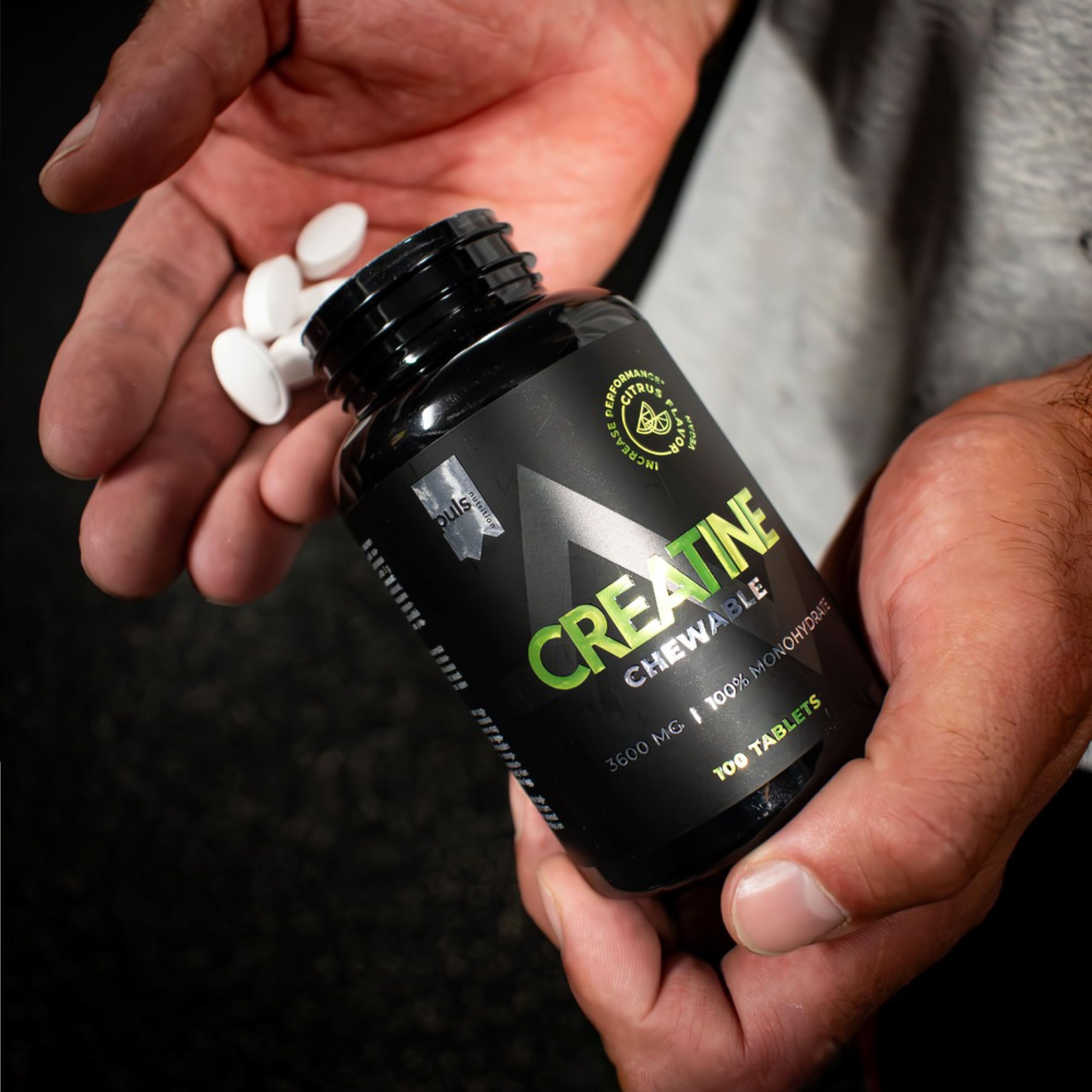 PULS Nutrition Creatine Chewable Citrus — 100 Tablets | 3600mg Creatine Monohydrate, Creapure, Vegan